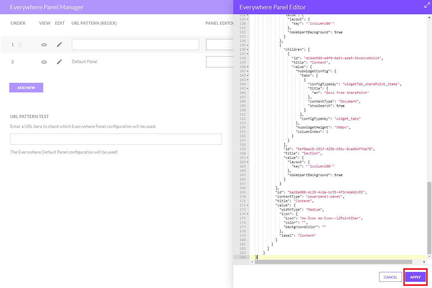 Everywhere Panel Manager Save Panel Config